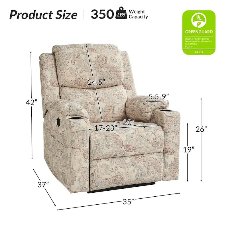 Larry Traditional Floral Dual Motor Heated Lift Assist Power Recliner with Massage Set of 2 by
