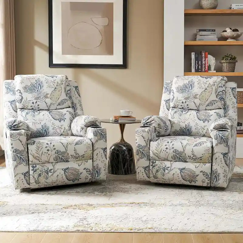Larry Traditional Floral Dual Motor Heated Lift Assist Power Recliner with Massage Set of 2 by