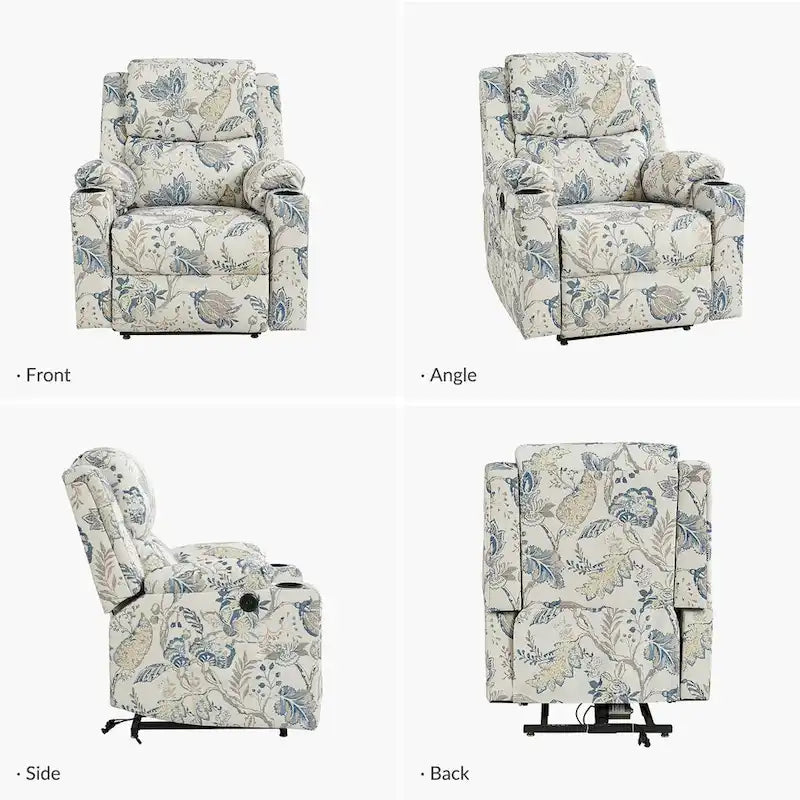Larry Traditional Floral Dual Motor Heated Lift Assist Power Recliner with Massage Set of 2 by
