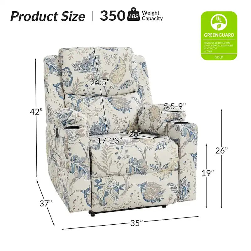 Larry Traditional Floral Dual Motor Heated Lift Assist Power Recliner with Massage Set of 2 by