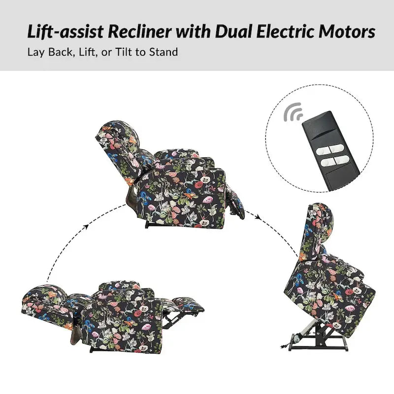 Larry Traditional Floral Dual Motor Heated Lift Assist Power Recliner with Massage Set of 2 by