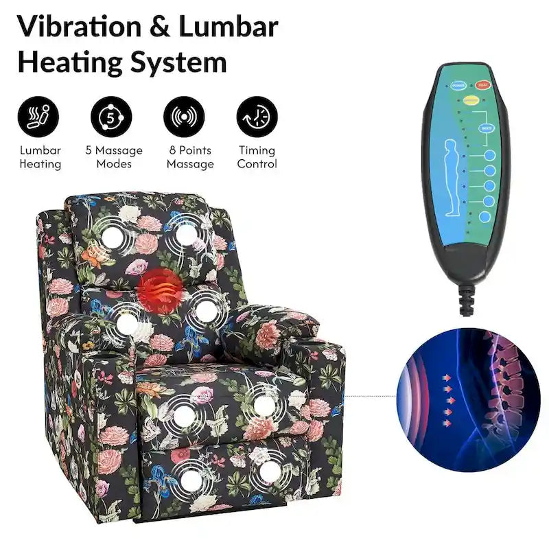 Larry Traditional Floral Dual Motor Heated Lift Assist Power Recliner with Massage Set of 2 by