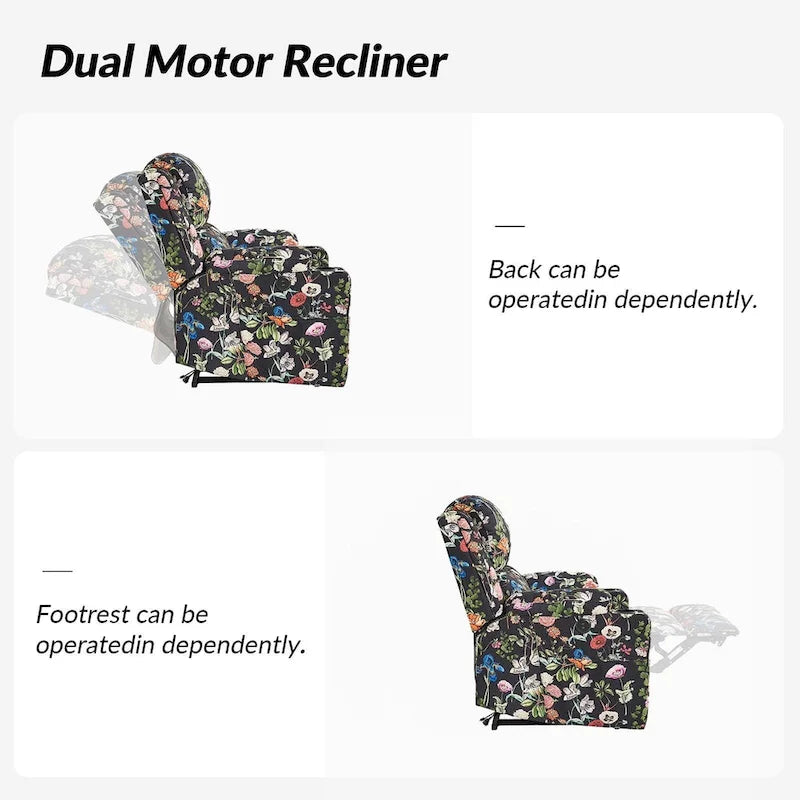 Larry Traditional Floral Dual Motor Heated Lift Assist Power Recliner with Massage Set of 2 by