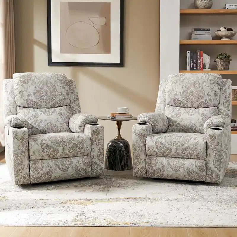 Larry Traditional Floral Dual Motor Heated Lift Assist Power Recliner with Massage Set of 2 by
