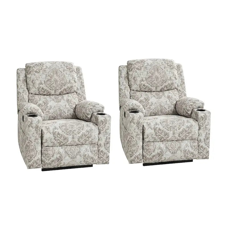 Larry Traditional Floral Dual Motor Heated Lift Assist Power Recliner with Massage Set of 2 by