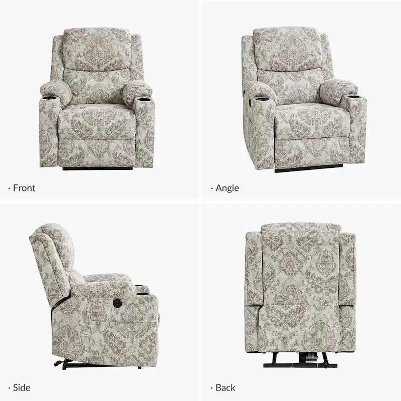 Larry Traditional Floral Dual Motor Heated Lift Assist Power Recliner with Massage Set of 2 by