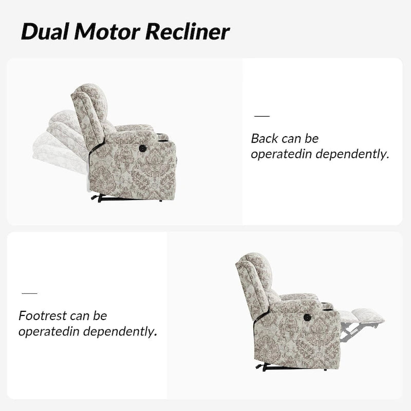 Larry Traditional Floral Dual Motor Heated Lift Assist Power Recliner with Massage Set of 2 by