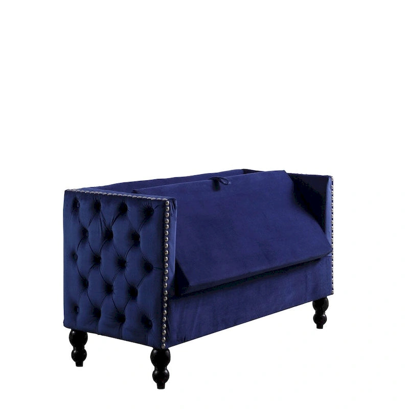 Modern Velvet Tufted Nailhead Storage Settee Loveseat