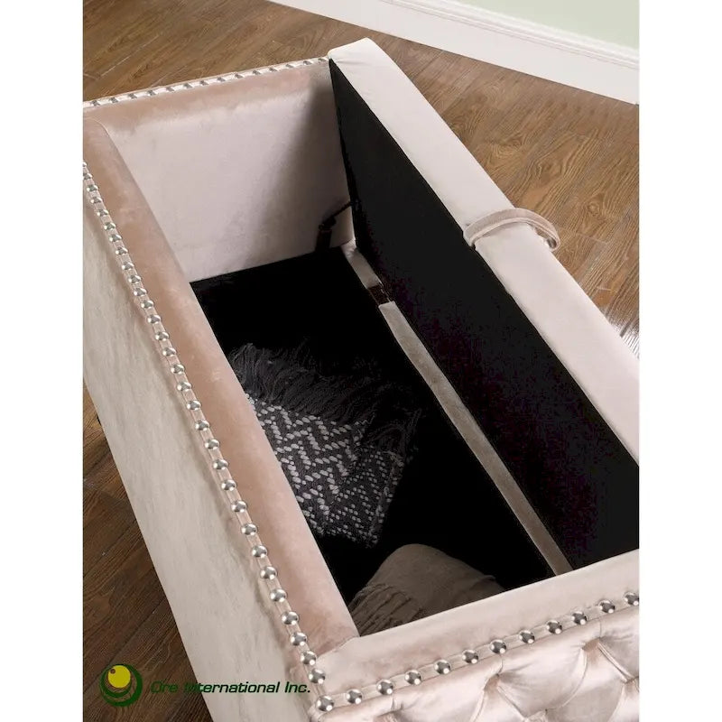 Modern Velvet Tufted Nailhead Storage Settee Loveseat