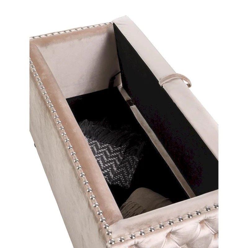 Modern Velvet Tufted Nailhead Storage Settee Loveseat