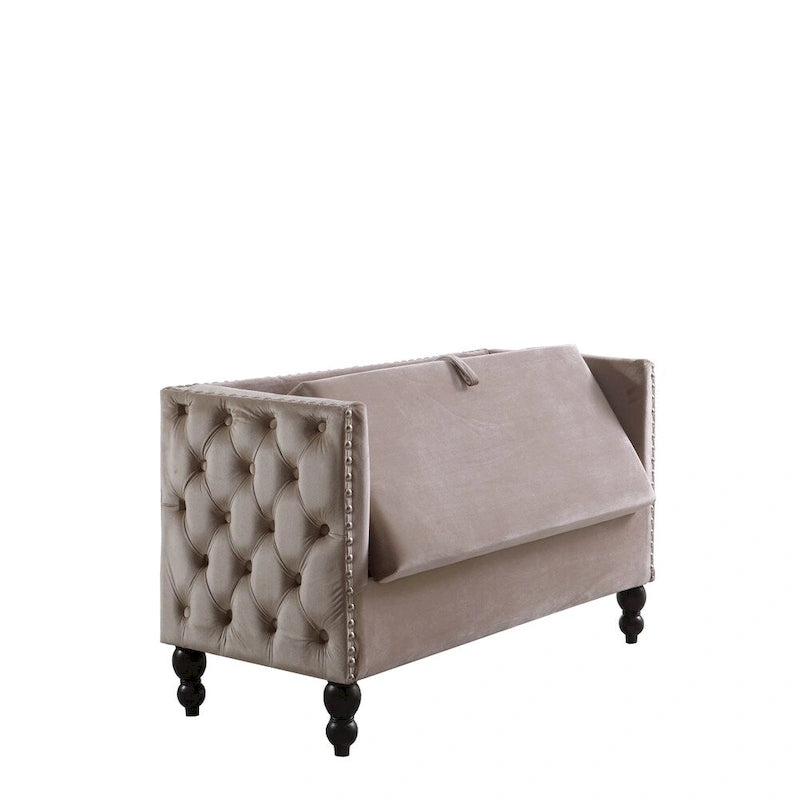Modern Velvet Tufted Nailhead Storage Settee Loveseat