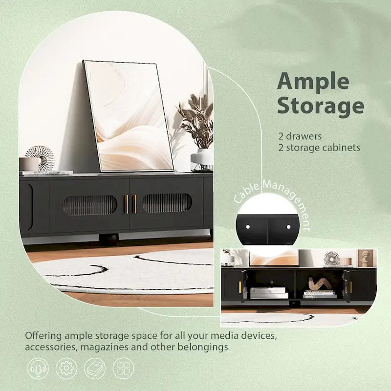 Modern TV Stand with Glass Door 2 Drawers and Cabinets for TVs up to 80 Inches