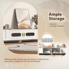 Modern TV Stand with Glass Door 2 Drawers and Cabinets for TVs up to 80 Inches