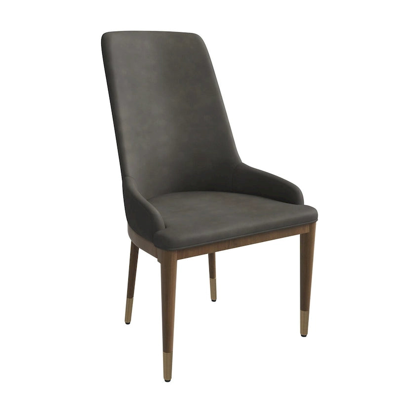 Upholstered Leather Dining Chair with Rubberwood Frame Side Chair High Back and Gold Accent Legs for Living Room