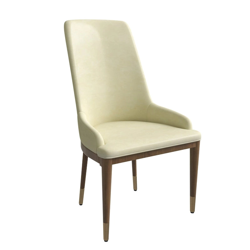 Upholstered Leather Dining Chair with Rubberwood Frame Side Chair High Back and Gold Accent Legs for Living Room