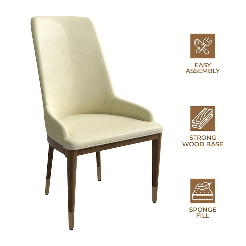 Upholstered Leather Dining Chair with Rubberwood Frame Side Chair High Back and Gold Accent Legs for Living Room