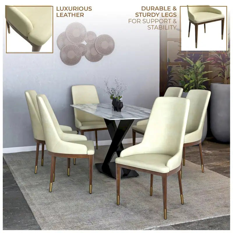 Upholstered Leather Dining Chair with Rubberwood Frame Side Chair High Back and Gold Accent Legs for Living Room