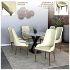 Upholstered Leather Dining Chair with Rubberwood Frame Side Chair High Back and Gold Accent Legs for Living Room