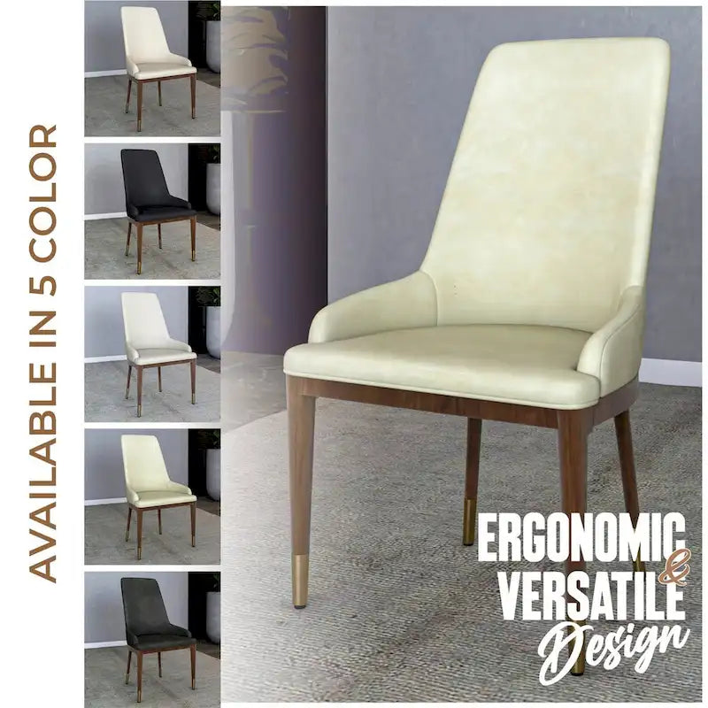 Upholstered Leather Dining Chair with Rubberwood Frame Side Chair High Back and Gold Accent Legs for Living Room