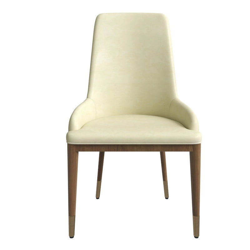 Upholstered Leather Dining Chair with Rubberwood Frame Side Chair High Back and Gold Accent Legs for Living Room