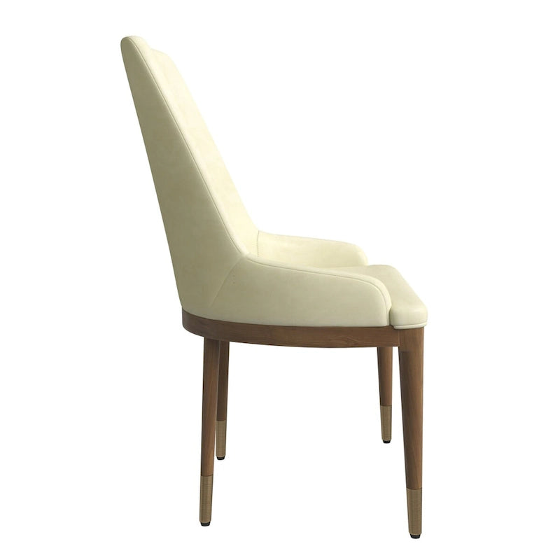 Upholstered Leather Dining Chair with Rubberwood Frame Side Chair High Back and Gold Accent Legs for Living Room
