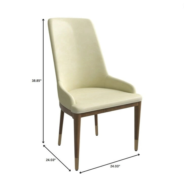 Upholstered Leather Dining Chair with Rubberwood Frame Side Chair High Back and Gold Accent Legs for Living Room