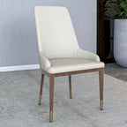 Upholstered Leather Dining Chair with Rubberwood Frame Side Chair High Back and Gold Accent Legs for Living Room