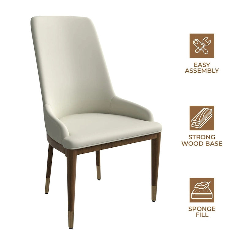 Upholstered Leather Dining Chair with Rubberwood Frame Side Chair High Back and Gold Accent Legs for Living Room