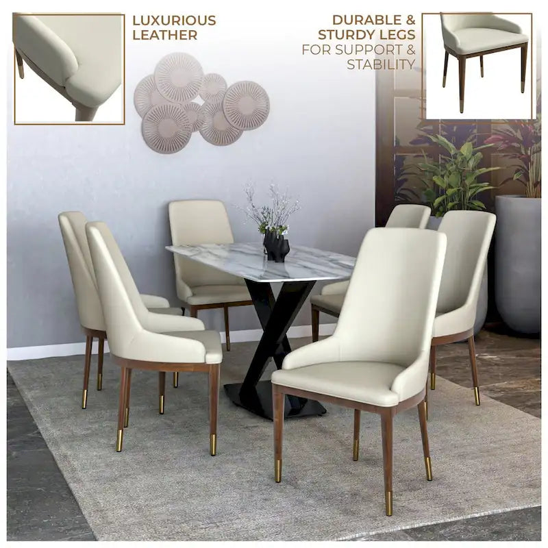 Upholstered Leather Dining Chair with Rubberwood Frame Side Chair High Back and Gold Accent Legs for Living Room