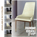 Upholstered Leather Dining Chair with Rubberwood Frame Side Chair High Back and Gold Accent Legs for Living Room