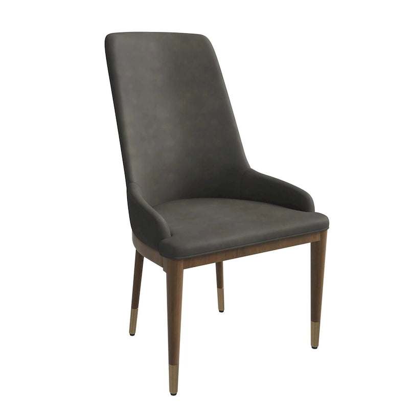 Upholstered Leather Dining Chair with Rubberwood Frame Side Chair High Back and Gold Accent Legs for Living Room