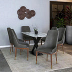 Upholstered Leather Dining Chair with Rubberwood Frame Side Chair High Back and Gold Accent Legs for Living Room