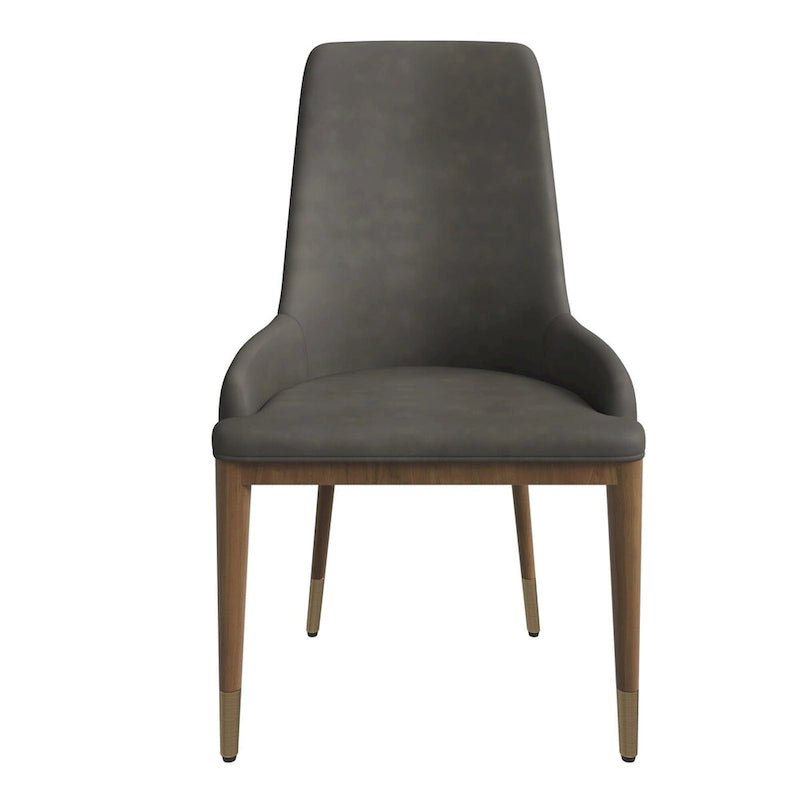 Upholstered Leather Dining Chair with Rubberwood Frame Side Chair High Back and Gold Accent Legs for Living Room
