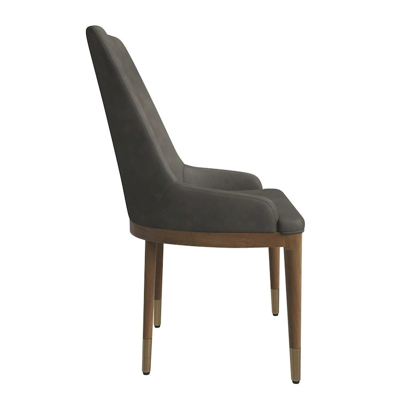 Upholstered Leather Dining Chair with Rubberwood Frame Side Chair High Back and Gold Accent Legs for Living Room