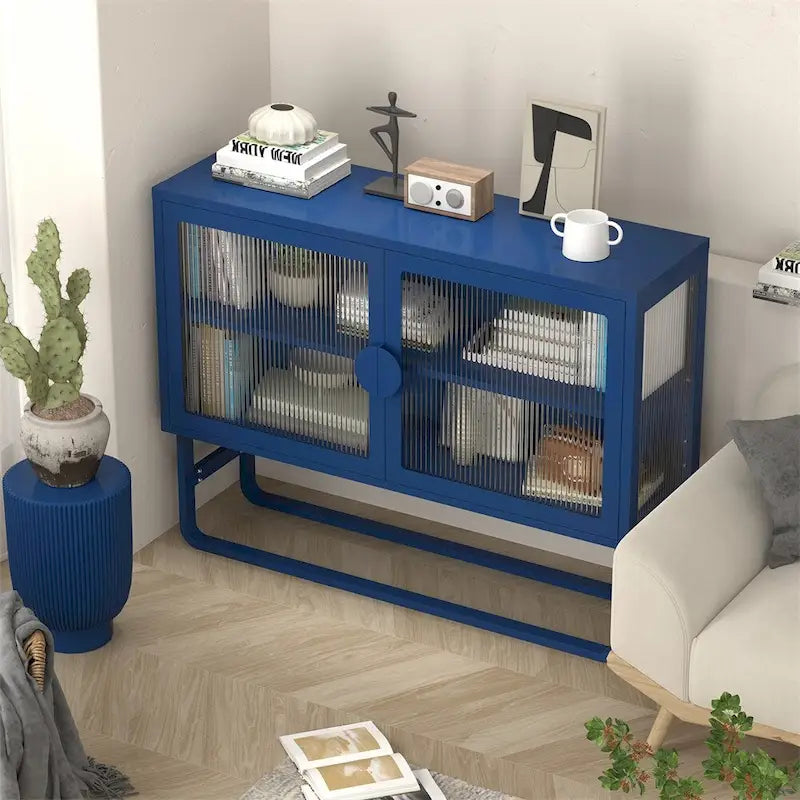 Stylish Tempered Glass Cabinet Credenza with 2 Fluted Glass Doors