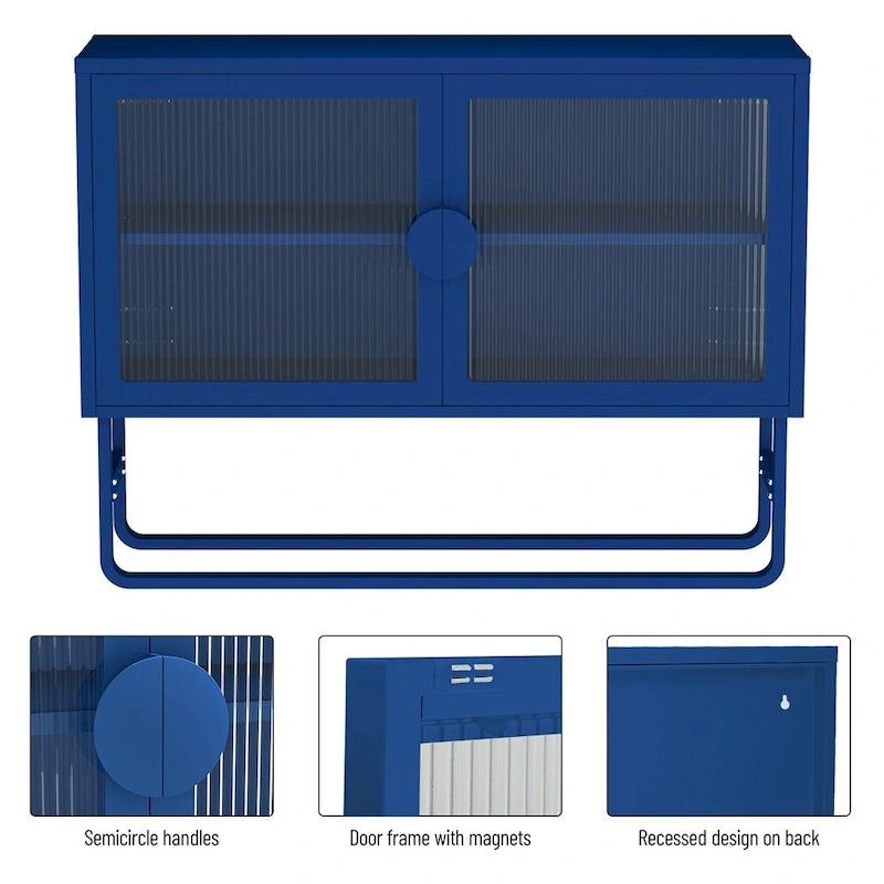 Stylish Tempered Glass Cabinet Credenza with 2 Fluted Glass Doors