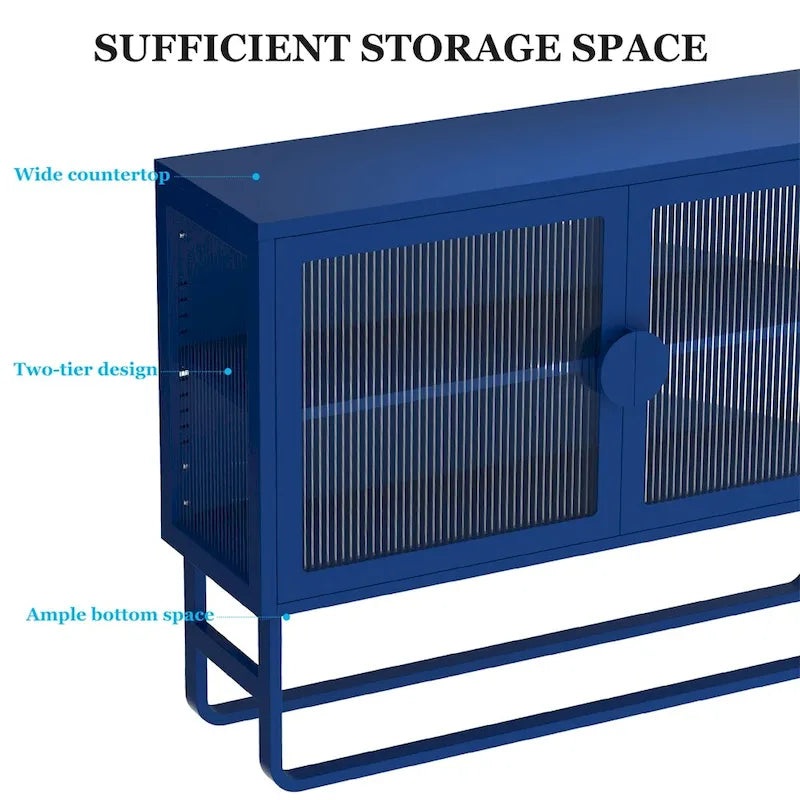 Stylish Tempered Glass Cabinet Credenza with 2 Fluted Glass Doors