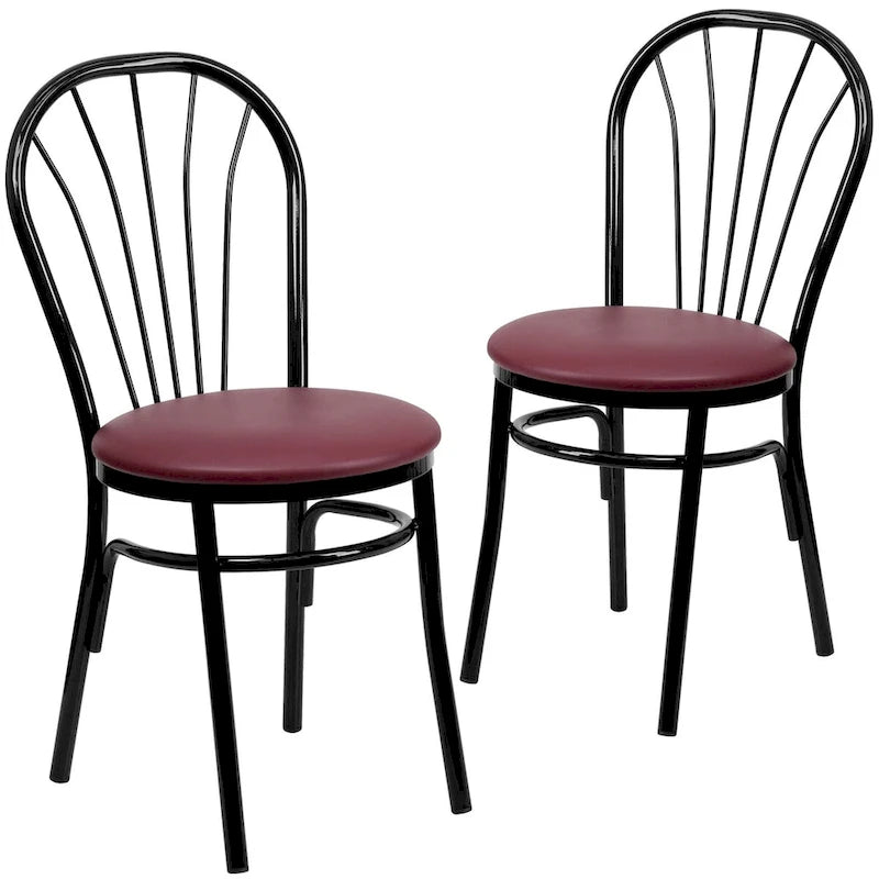 2 Pack Fan Back Metal Chair - Vinyl Seat - 16W x 20D x 34.5H - 16W x 20D x 34.5H