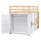 Twin Size Loft Bed with Built-in Storage Wardrobe and 2 Windows