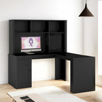 L Shaped Desk with Charger,Computer Desk with Drawers,Bookshelf & Hutchwith LED Light,Modern Corner Desk,Home Office Desk