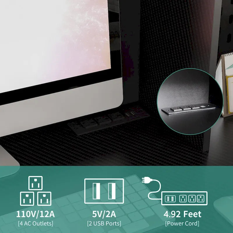 L Shaped Desk with Charger,Computer Desk with Drawers,Bookshelf & Hutchwith LED Light,Modern Corner Desk,Home Office Desk