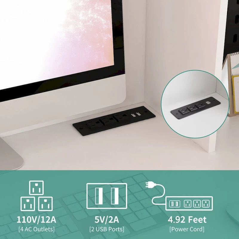 L Shaped Desk with Charger,Computer Desk with Drawers,Bookshelf & Hutchwith LED Light,Modern Corner Desk,Home Office Desk