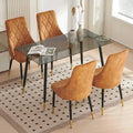 Howtai Grey Glass Table Set with 4 Velvet Chairs for Home Kitchen Dining Room