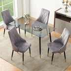 Howtai Grey Glass Table Set with 4 Velvet Chairs for Home Kitchen Dining Room