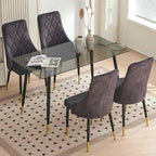 Howtai Grey Glass Table Set with 4 Velvet Chairs for Home Kitchen Dining Room