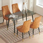 Howtai Grey Glass Table Set with 4 Velvet Chairs for Home Kitchen Dining Room