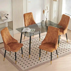 Howtai Grey Glass Table Set with 4 Velvet Chairs for Home Kitchen Dining Room