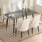 Howtai Grey Glass Table Set with 4 Velvet Chairs for Home Kitchen Dining Room