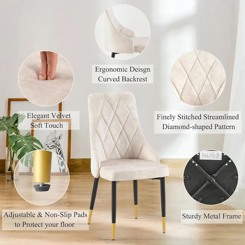 Howtai Grey Glass Table Set with 4 Velvet Chairs for Home Kitchen Dining Room