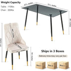 Howtai Grey Glass Table Set with 4 Velvet Chairs for Home Kitchen Dining Room